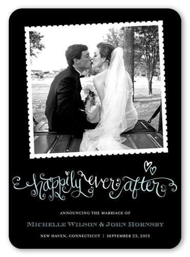 Happily Ever After Wedding Announcement, Black, Standard Smooth Cardstock, Rounded