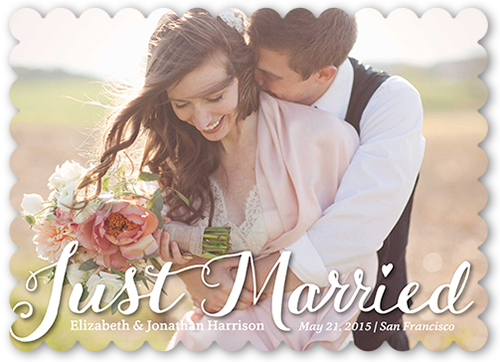 Wonderful Moment Wedding Announcement, White, Pearl Shimmer Cardstock, Scallop