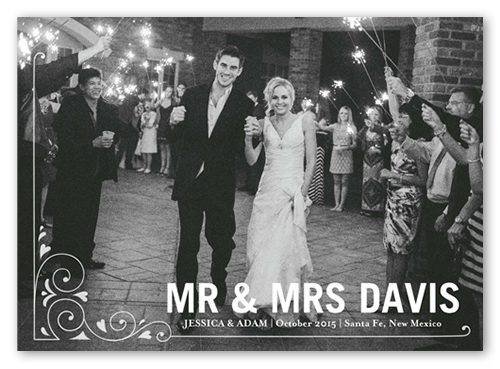 Formal Scroll Wedding Announcement, White, Pearl Shimmer Cardstock, Square