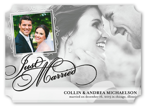 That Perfect Moment Wedding Announcement, Black, Pearl Shimmer Cardstock, Ticket