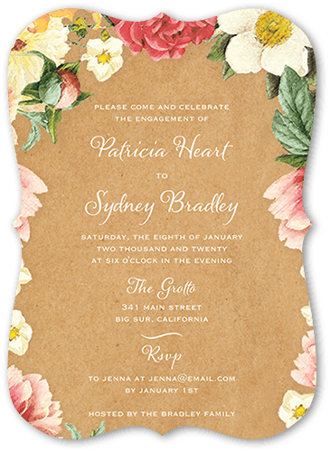 Floral Dreams Engagement Party Invitation, Beige, 5x7 Flat, Pearl Shimmer Cardstock, Bracket