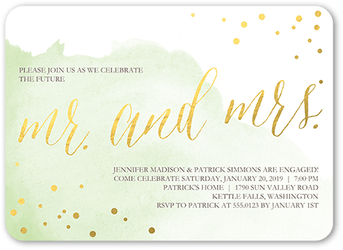 Engagement Party Invitations: Artful Celebration Engagement Party Invitation, Green, 5x7, Pearl Shimmer Cardstock, Rounded, 5x7