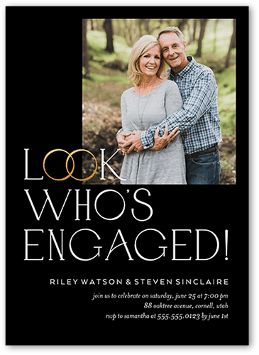 Look Who's Engaged Engagement Party Invitation, Black, 5x7 Flat, Matte, Signature Smooth Cardstock, Square