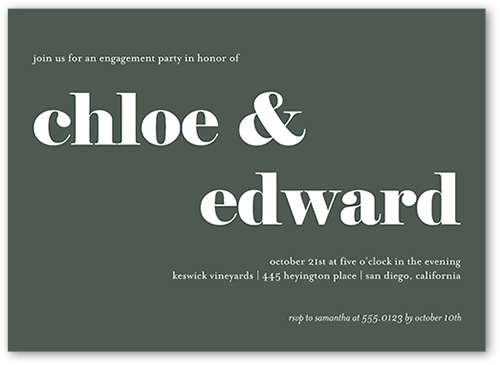 Large Monikers Engagement Party Invitation, Beige, 5x7 Flat, Pearl Shimmer Cardstock, Square, Quarry