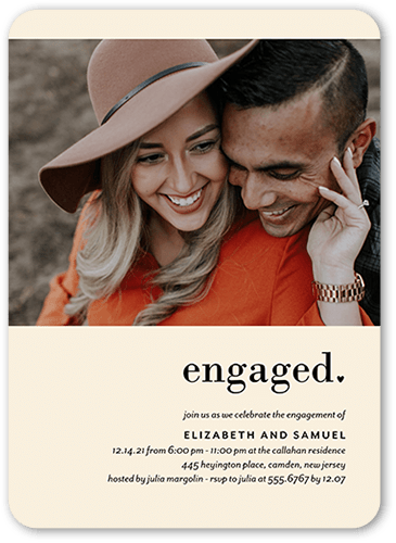 Simply Betrothed Engagement Party Invitation, Beige, 5x7 Flat, Matte, Signature Smooth Cardstock, Rounded