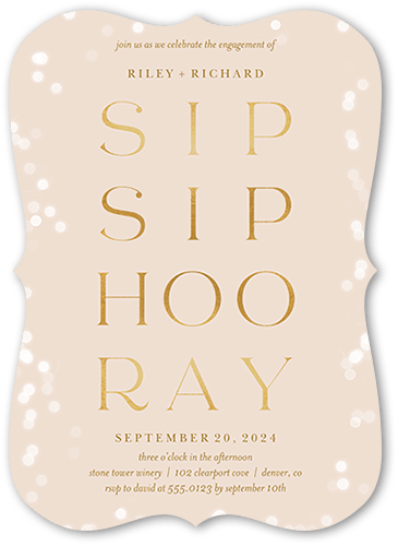 Sip And Hooray Engagement Party Invitation, Pink, 5x7, Matte, Signature Smooth Cardstock, Bracket