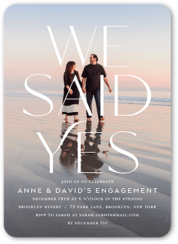 Exuberant Yes Engagement Party Invitation, White, 5x7 Flat, Matte, Signature Smooth Cardstock, Rounded