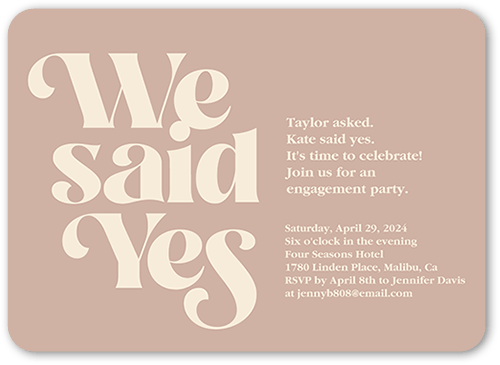 Said Yes Engagement Party Invitation, White, 5x7 Flat, 100% Recycled Cardstock , Rounded