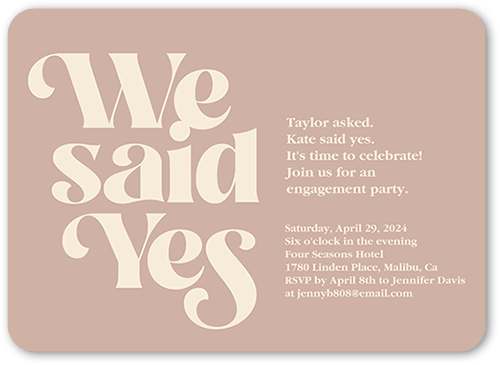 Said Yes Engagement Party Invitation, White, 5x7 Flat, Pearl Shimmer Cardstock, Rounded