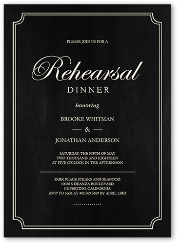 Elegant Commitment Rehearsal Dinner Invitation, Black, Pearl Shimmer Cardstock, Square, Black