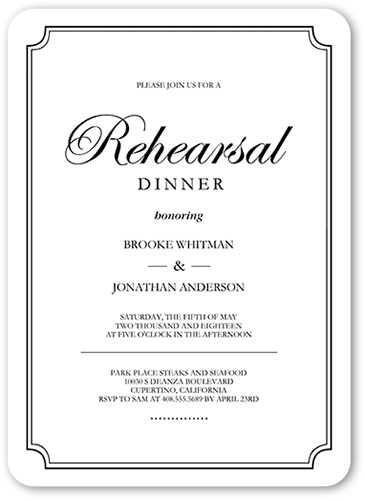 Elegant Commitment Rehearsal Dinner Invitation, White, Standard Smooth Cardstock, Rounded