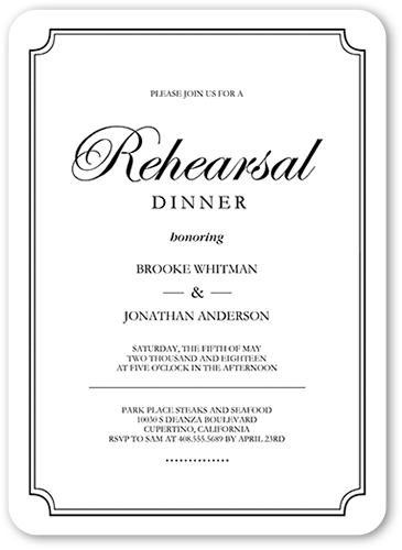 Elegant Commitment Rehearsal Dinner Invitation, White, Pearl Shimmer Cardstock, Rounded