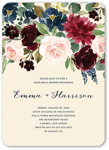 Exquisite Bouquet Rehearsal Dinner Invitation, Beige, 5x7 Flat, Standard Smooth Cardstock, Rounded