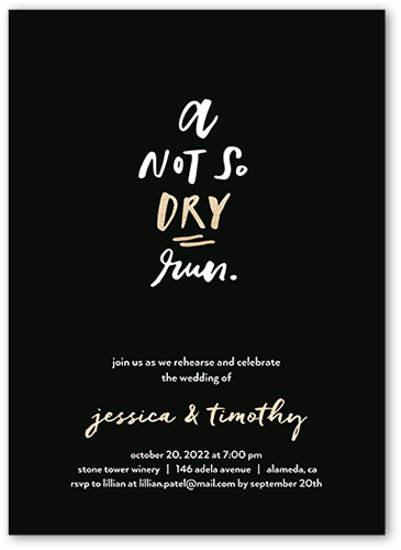 Not So Dry Rehearsal Dinner Invitation, Black, 5x7 Flat, Pearl Shimmer Cardstock, Square