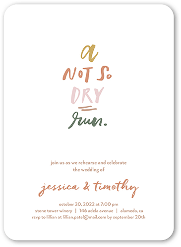 Not So Dry Rehearsal Dinner Invitation, White, 5x7 Flat, Pearl Shimmer Cardstock, Rounded