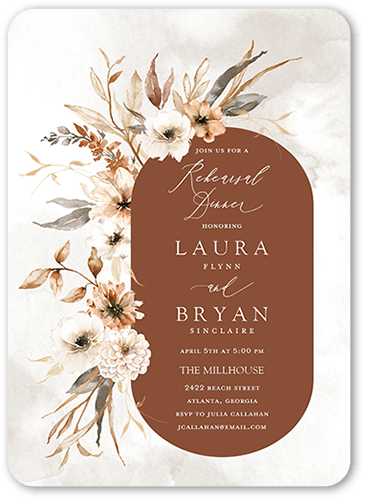 Wild Botanic Rehearsal Dinner Invitation, Orange, 5x7 Flat, Standard Smooth Cardstock, Rounded