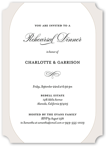 Elegant Essence Rehearsal Dinner Invitation, Gray, 5x7, Pearl Shimmer Cardstock, Ticket