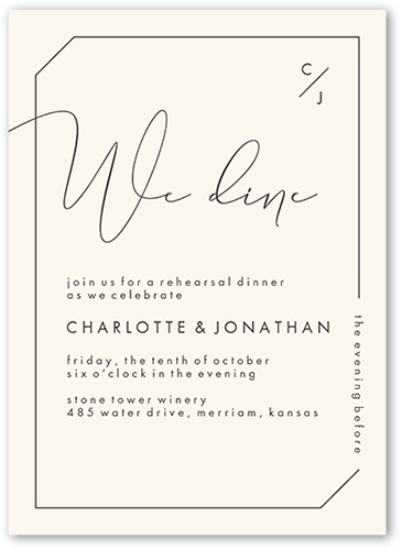 Angled Corners Rehearsal Dinner Invitation, Beige, 5x7 Flat, Pearl Shimmer Cardstock, Square