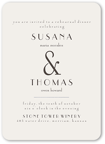 Gracious Gathering Rehearsal Dinner Invitation, Gray, 5x7 Flat, Standard Smooth Cardstock, Rounded, Gray
