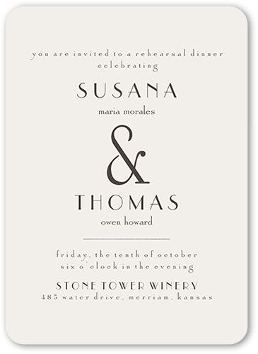 Gracious Gathering Rehearsal Dinner Invitation, Gray, 5x7 Flat, Pearl Shimmer Cardstock, Rounded