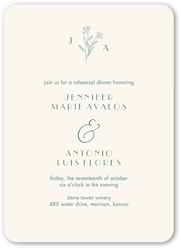 Simple Sprig Rehearsal Dinner Invitation, Blue, 5x7 Flat, Pearl Shimmer Cardstock, Rounded