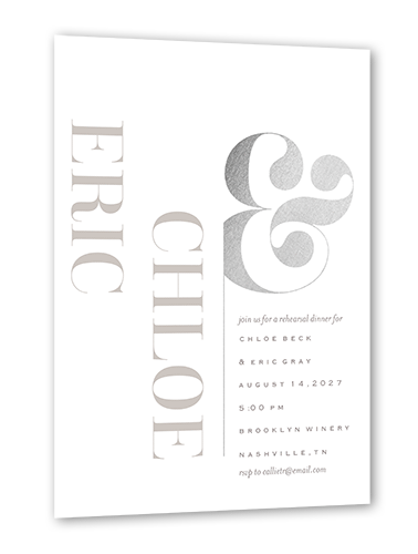Alluring Ampersand Rehearsal Dinner Invitation, White, Silver Foil, 5x7 Flat, Matte, Signature Smooth Cardstock, Square