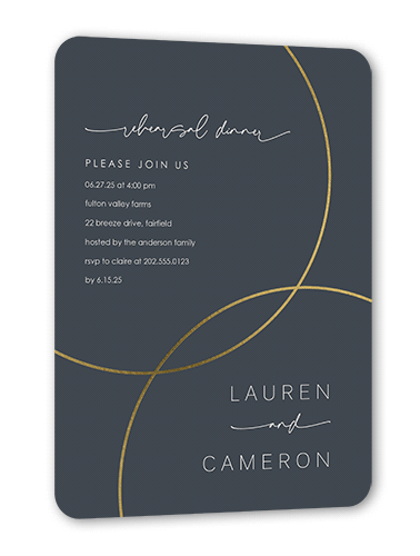 Refined Rings Rehearsal Dinner Invitation, Gray, Gold Foil, 5x7 Flat, Matte, Signature Smooth Cardstock, Rounded, Gray