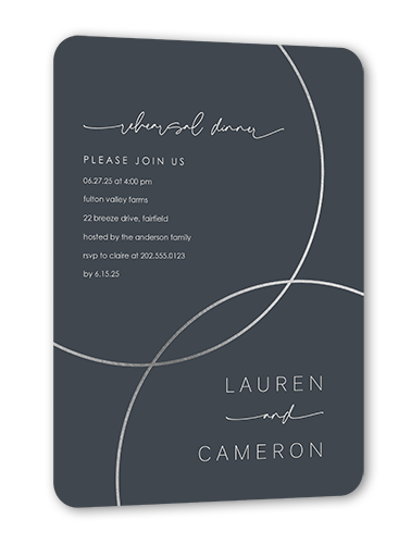 Refined Rings Rehearsal Dinner Invitation, Gray, Silver Foil, 5x7 Flat, Pearl Shimmer Cardstock, Rounded, Gray