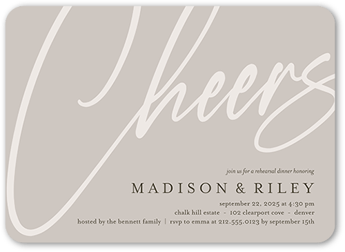 Cursive Captions Rehearsal Dinner Invitation, Beige, 5x7 Flat, Pearl Shimmer Cardstock, Rounded