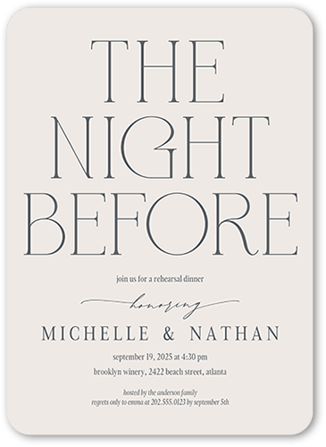 Graceful Gathering Rehearsal Dinner Invitation, Gray, 5x7 Flat, Matte, Signature Smooth Cardstock, Rounded