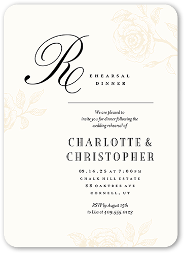 Romantic Rose Rehearsal Dinner Invitation, Beige, 5x7 Flat, Standard Smooth Cardstock, Rounded