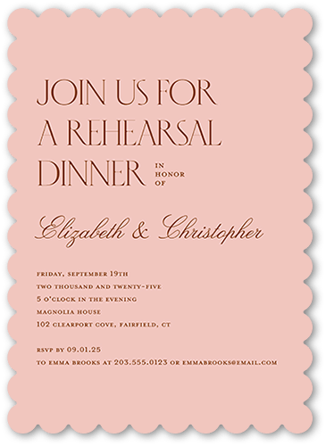 Big Request Rehearsal Dinner Invitation, Pink, 5x7, Pearl Shimmer Cardstock, Scallop