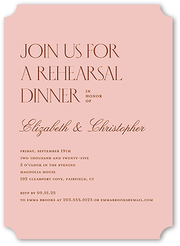 Big Request Rehearsal Dinner Invitation, Pink, 5x7, Pearl Shimmer Cardstock, Ticket