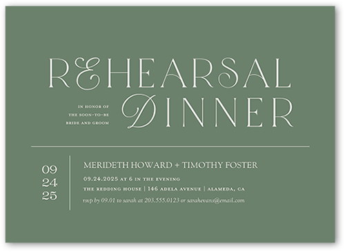 Fancy Feature Rehearsal Dinner Invitation, Green, 5x7 Flat, Standard Smooth Cardstock, Square