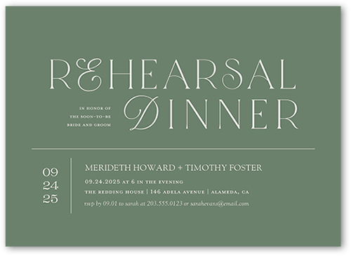 Fancy Feature Rehearsal Dinner Invitation, Green, 5x7 Flat, Pearl Shimmer Cardstock, Square