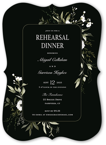 Floral Filigree Rehearsal Dinner Invitation, Black, 5x7 Flat, 100% Recycled Cardstock , Bracket