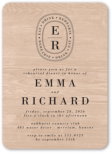 Majestic Monogram Rehearsal Dinner Invitation, Beige, 5x7 Flat, Standard Smooth Cardstock, Rounded, Beige
