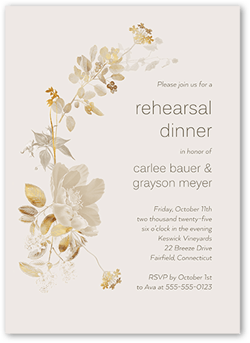 Golden Grace Rehearsal Dinner Invitation, Gray, 5x7 Flat, Pearl Shimmer Cardstock, Square, Gray