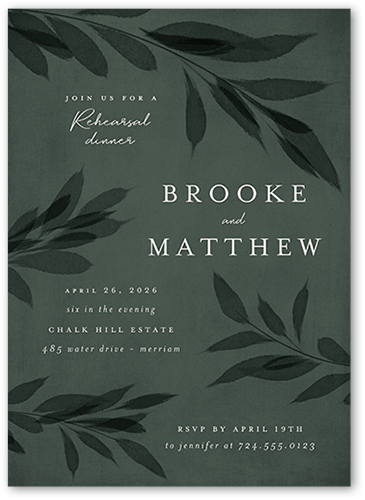 Pressed Leaves Rehearsal Dinner Invitation, Green, 5x7 Flat, Pearl Shimmer Cardstock, Square