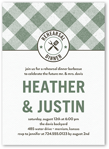 Backyard Banquet Rehearsal Dinner Invitation, Green, 5x7 Flat, Matte, Signature Smooth Cardstock, Square