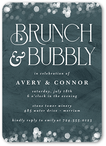 Bokeh Bubbly Rehearsal Dinner Invitation, Blue, 5x7 Flat, Matte, Signature Smooth Cardstock, Rounded, Blue