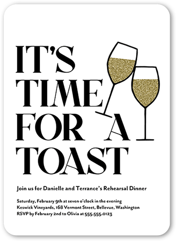 Tasteful Toast Rehearsal Dinner Invitation, Yellow, 5x7 Flat, 100% Recycled Cardstock , Rounded