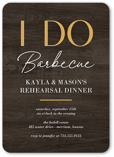 I Do Barbecue Rehearsal Dinner Invitation, Brown, 5x7 Flat, Standard Smooth Cardstock, Rounded, Brown