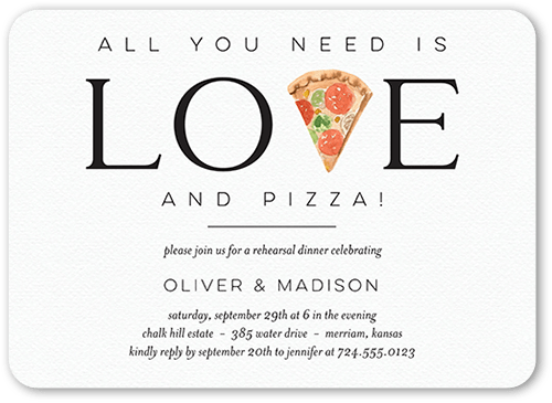 Delightful Delicacy Rehearsal Dinner Invitation, Red, 5x7 Flat, Matte, Signature Smooth Cardstock, Rounded, Red