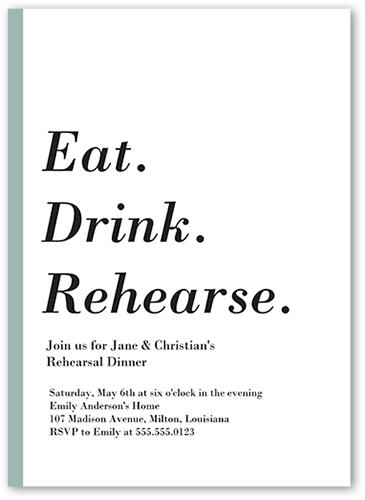 Dinner Delight Rehearsal Dinner Invitation, White, 5x7 Flat, 100% Recycled Cardstock , Square