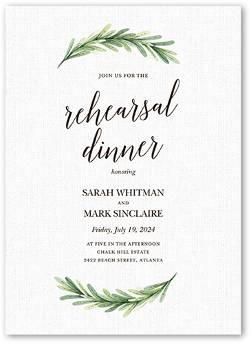 Arched Greenery Rehearsal Dinner Invitation, White, 5x7 Flat, Luxe Double-Thick Cardstock, Square