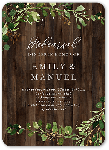 Barn Door Rehearsal Dinner Invitation, Brown, 5x7 Flat, 100% Recycled Cardstock , Rounded, Wood