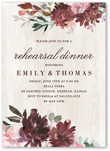 Muted Florals Rehearsal Dinner Invitation, Red, 5x7 Flat, Standard Smooth Cardstock, Square