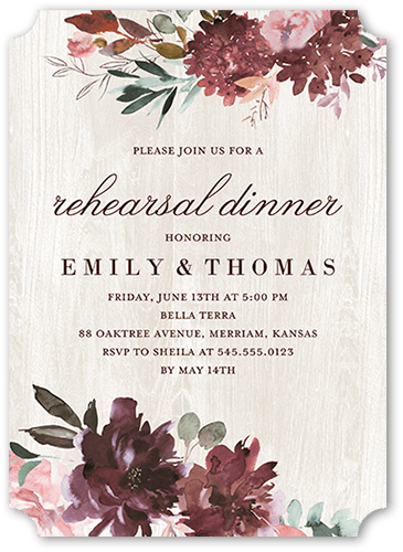 Muted Florals Rehearsal Dinner Invitation, Red, 5x7 Flat, Pearl Shimmer Cardstock, Ticket