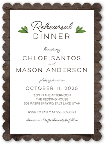 Encircled In Love Rehearsal Dinner Invitation, Brown, 5x7, Pearl Shimmer Cardstock, Scallop